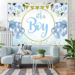Lofaris Blue Balloons Gold Glitter Its A Boy Baby Shower Backdrop