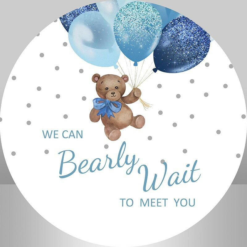 Lofaris Blue Balloons Round Teddy Baby Shower Backdrop Kit