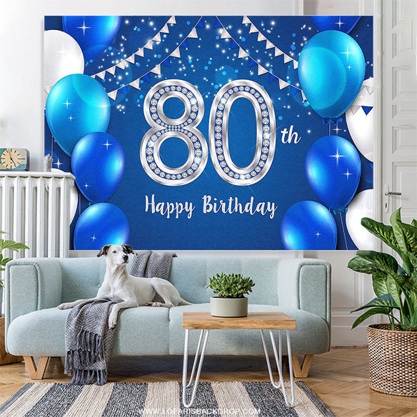 Lofaris Blue Balloons Silver Happy 80Th Birthday Party Backdrop