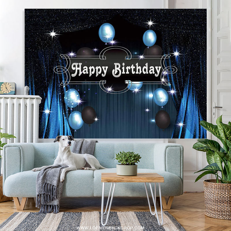 Lofaris Blue Black Starry Curtain Happy Birthday Party Backdrop