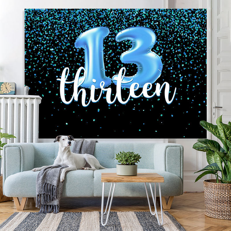 Lofaris Blue Bokeh Black Happy 13Th Birthday Backdrop for Boy