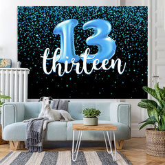 Lofaris Blue Bokeh Black Happy 13Th Birthday Backdrop for Boy