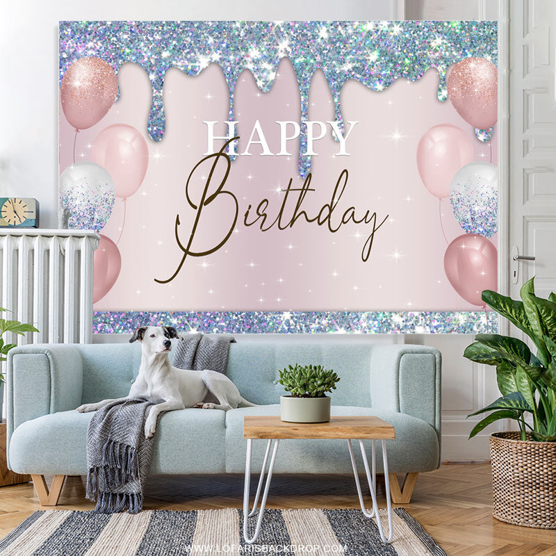 Lofaris Blue Bokeh Glitter Pink Balloons Birthday Backdrop