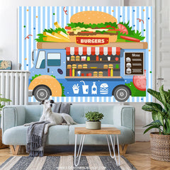 Lofaris Blue Burgers Truck Theme Birthday Backdrop For Boys