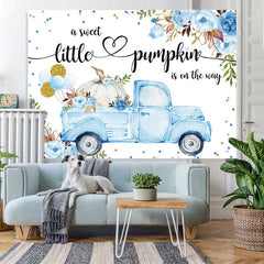 Lofaris Blue Car and Florals Pumpkin Baby Shower Backdrop