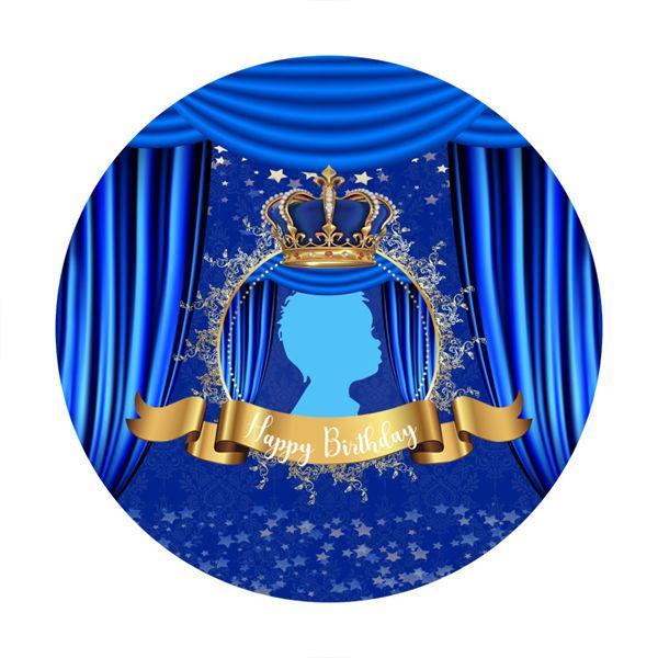 Lofaris Blue Crown Round Happy Birthday Party Backdrop For Boy