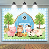 Lofaris Blue farm cartoon animal photo Backdrop for children