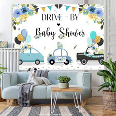 Lofaris Blue Floral And Balloon Car Drive By Baby Shower Backdrop