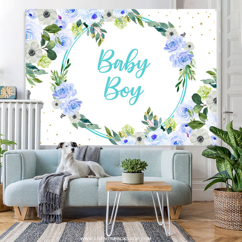 Lofaris Blue Flowers Themed Simple Baby Shower Backdrop For Boy