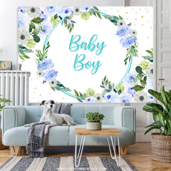 Lofaris Blue Flowers Themed Simple Baby Shower Backdrop For Boy
