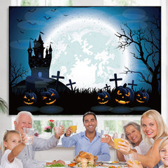 Lofaris Blue Full Moon Pimpkin Cemetery Castle Spooky Halloween Backdrop