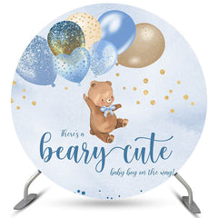 Lofaris Blue Glitter Balloons Bear Round Baby Shower Backdrop