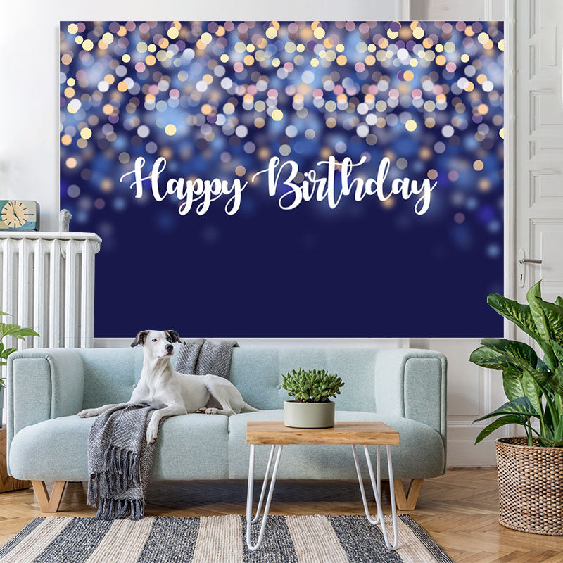 Lofaris Blue Glitter Bokeh Happy Birthday Backdrop For Party