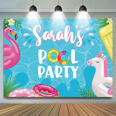 Lofaris Blue Pink Pool Party Banner Kids Birthday Backdrop