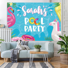 Lofaris Blue Pink Pool Party Banner Kids Birthday Backdrop