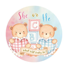 Lofaris Blue Pink Teddy Bear Theme Round Baby Shower Backdrop