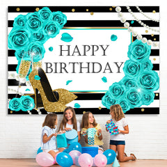 Lofaris Blue Rose Glitter High-Heels Happy Birthday Backdrop