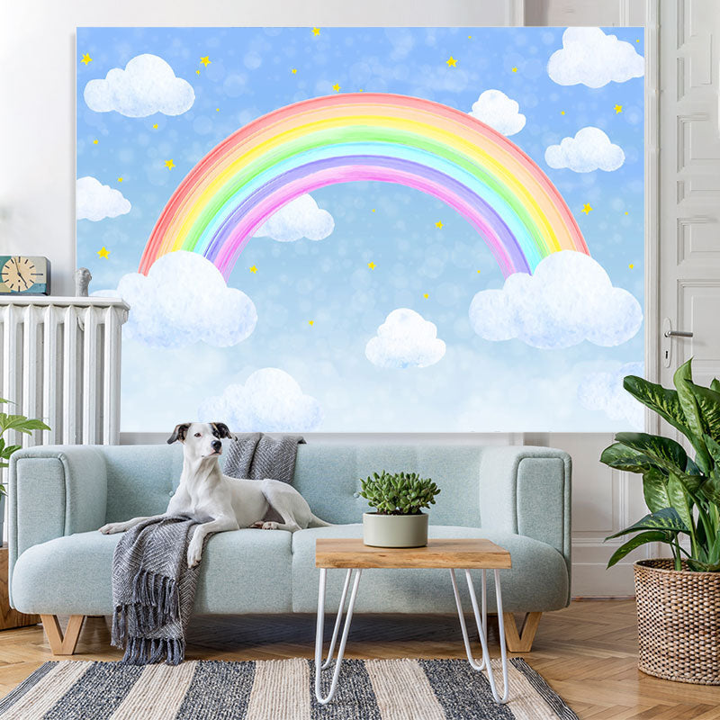 Lofaris Blue Sky Cloud Rainbow Star Themed Party Backdrop for Birthday