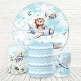 Lofaris Blue Sky Little Bear Plane Round Birthday Backdrop Kit