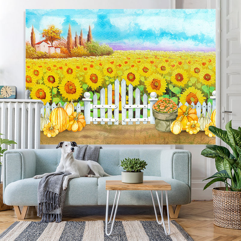 Lofaris Blue Sky Yellow Sunflower Fields Autumn Backdrops