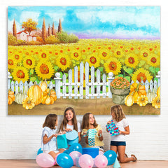 Lofaris Blue Sky Yellow Sunflower Fields Autumn Backdrops