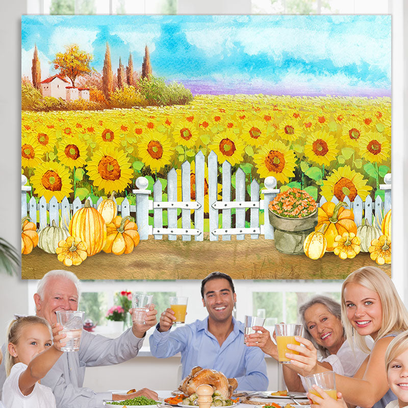 Lofaris Blue Sky Yellow Sunflower Fields Autumn Backdrops