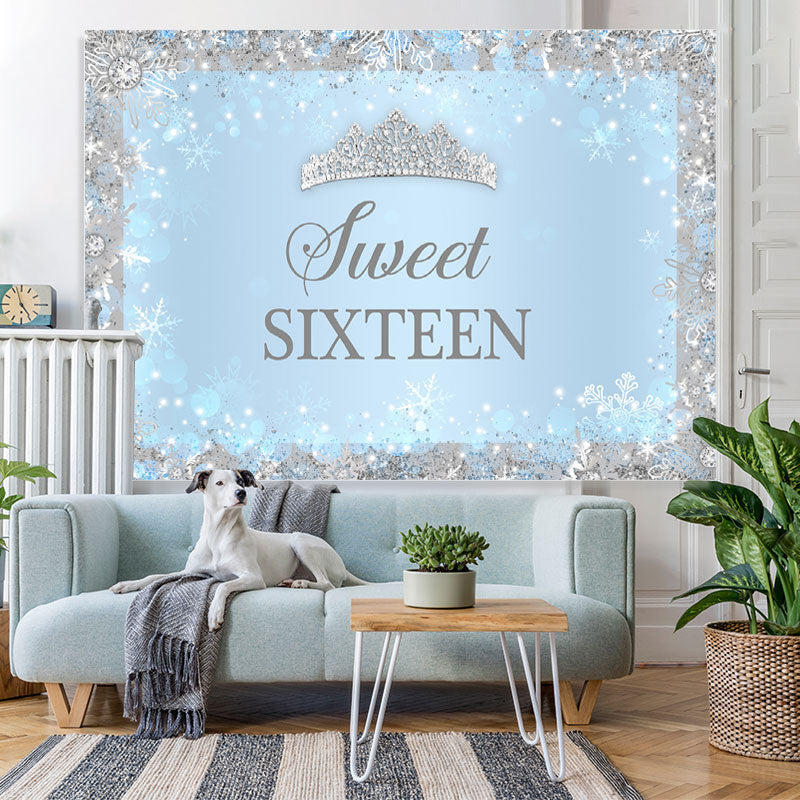 Lofaris Blue Snow and Diamond Sweet Sixteen Birthday Backdrop