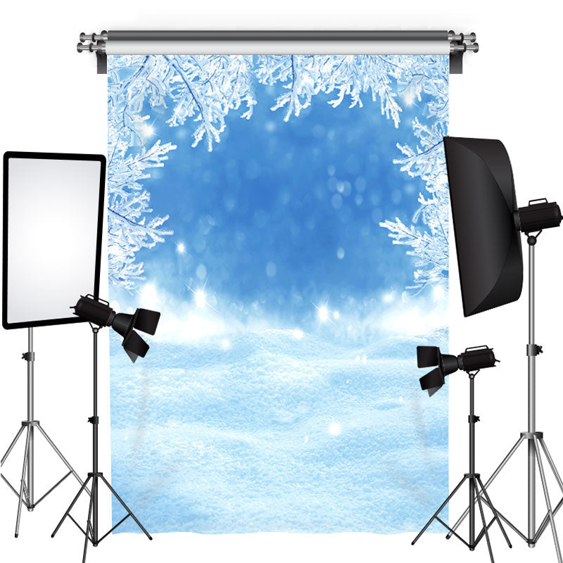Lofaris Blue Snow Scene Tree Glitter Winter Backdrops