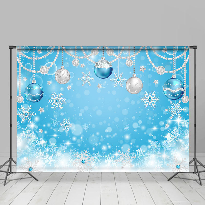 Lofaris Blue Snowflakes With Christmas Balls Holiday Backdrop