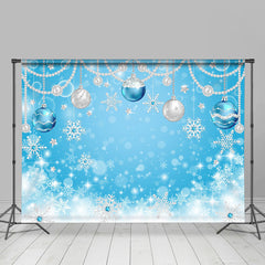 Lofaris Blue Snowflakes With Christmas Balls Holiday Backdrop