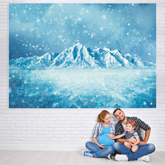 Lofaris Blue Snowmountain And Snowflake Baby Shower Backdrop