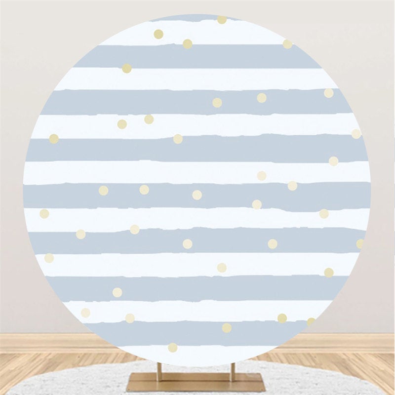 Lofaris Blue Stripes And Spot Round Happy Birthday Party Backdorp