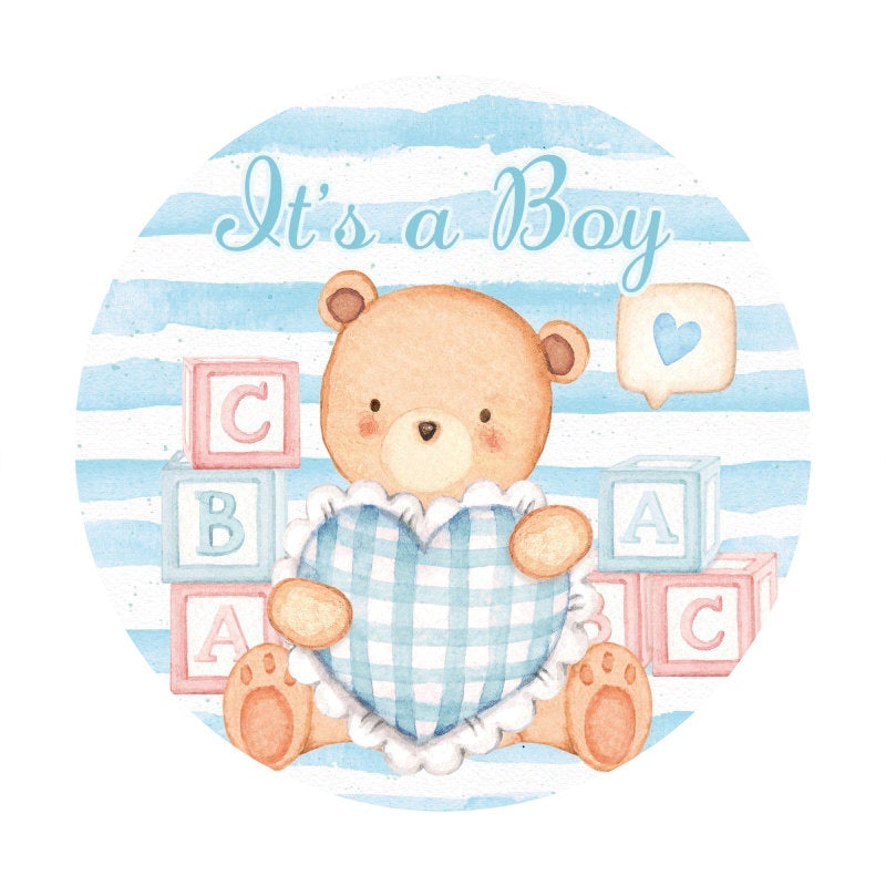 Lofaris Blue Teddy Hold Pillow Theme Round Baby Shower Backdrop