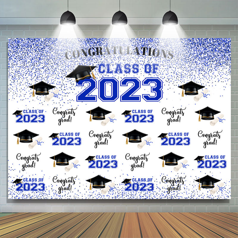 Lofaris Blue Theme 2023 Caps Congrats Grad Party Backdrop