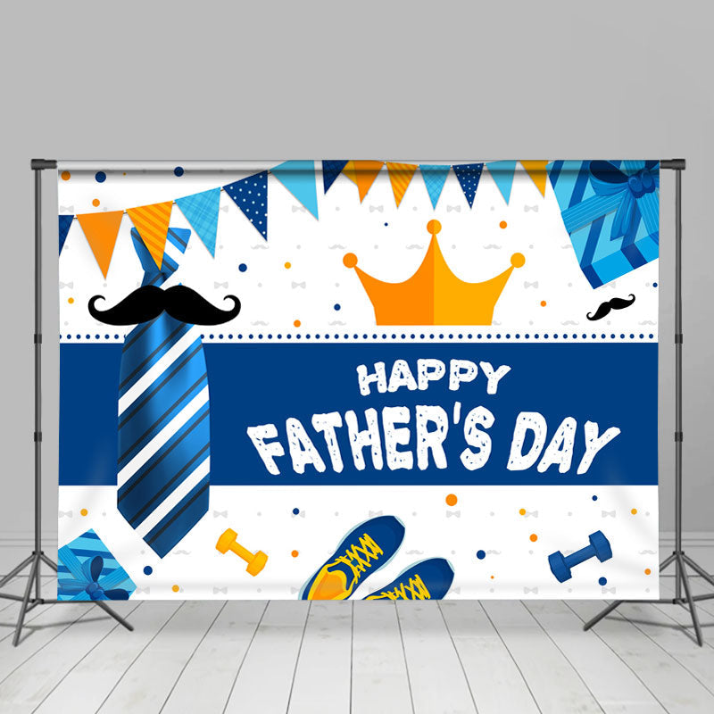 Lofaris Blue Tie And Gift White Happy Fathers Day Backdrop