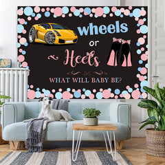Lofaris Blue Wheels Or Pink Heels Black Baby Shower Backdrop