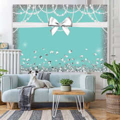 Lofaris Blue White Bowknot Glitter Diamond Birthday Backdrop