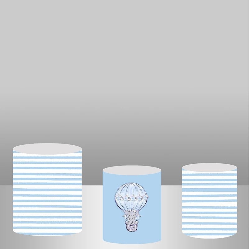 Lofaris Blue-White Stripe Elephant Backdrop Cake Table Cover Kit