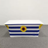 Lofaris Blue White Stripe Sunflower Stretch Fitted Table Cover
