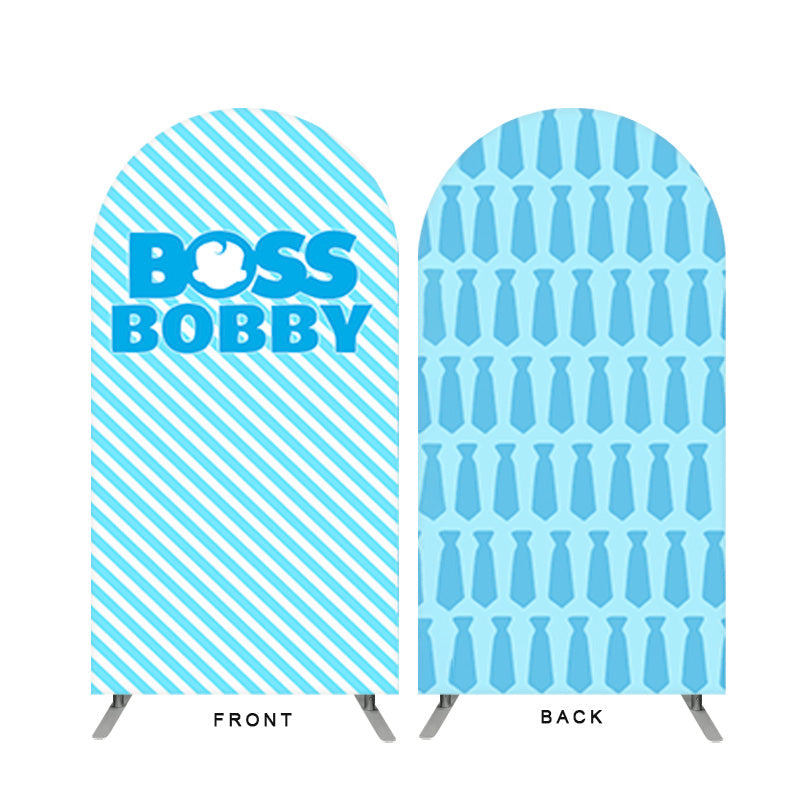 Lofaris Blue White Stripes Kids Birthday Double Sided Arch Backdrop