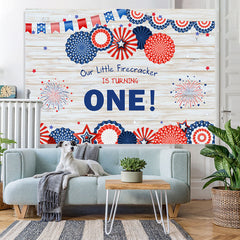 Lofaris Blue With Red Flag Wood Turnning One Birthday Backdrop