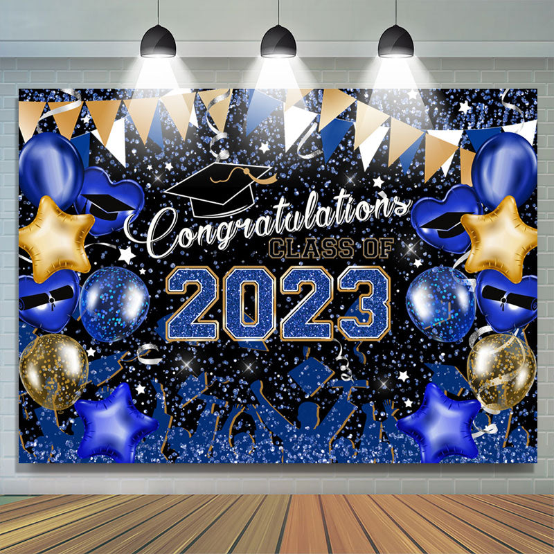 Lofaris Blue Yellow Balloons Congrats 2023 Grad Backdrop