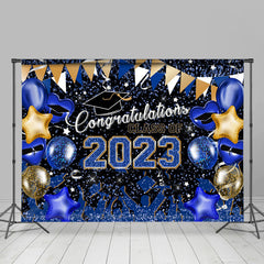 Lofaris Blue Yellow Balloons Congrats 2023 Grad Backdrop