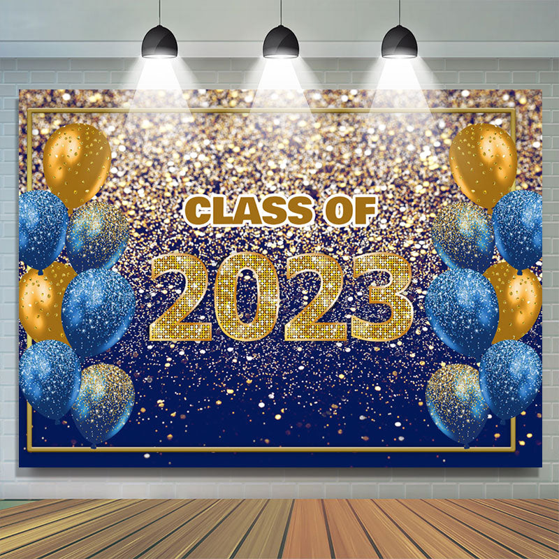 Lofaris Blue Yellow Balloons Glitter Graduation Backdrop