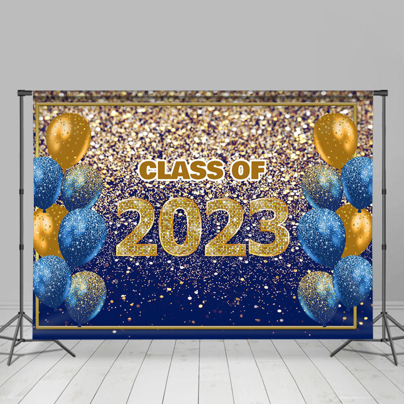 Lofaris Blue Yellow Balloons Glitter Graduation Backdrop