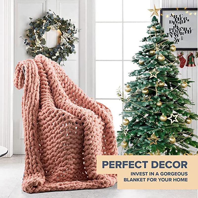 Lofaris Blush Pink Soft Chenille Yarn Chunky Knit Blanket Throw