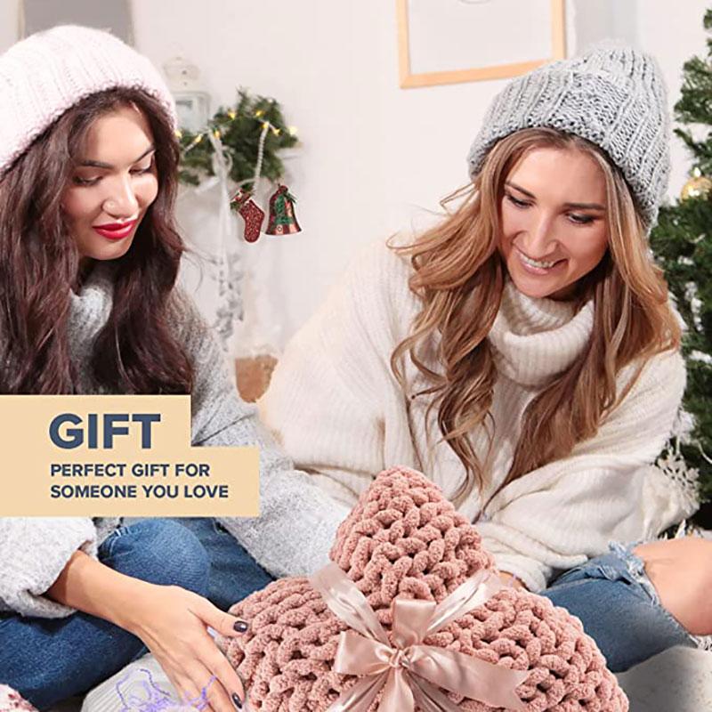 Lofaris Blush Pink Soft Chenille Yarn Chunky Knit Blanket Throw