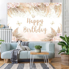 Lofaris Boho Theme Pink Floral Butterfly Birthday Backdrop