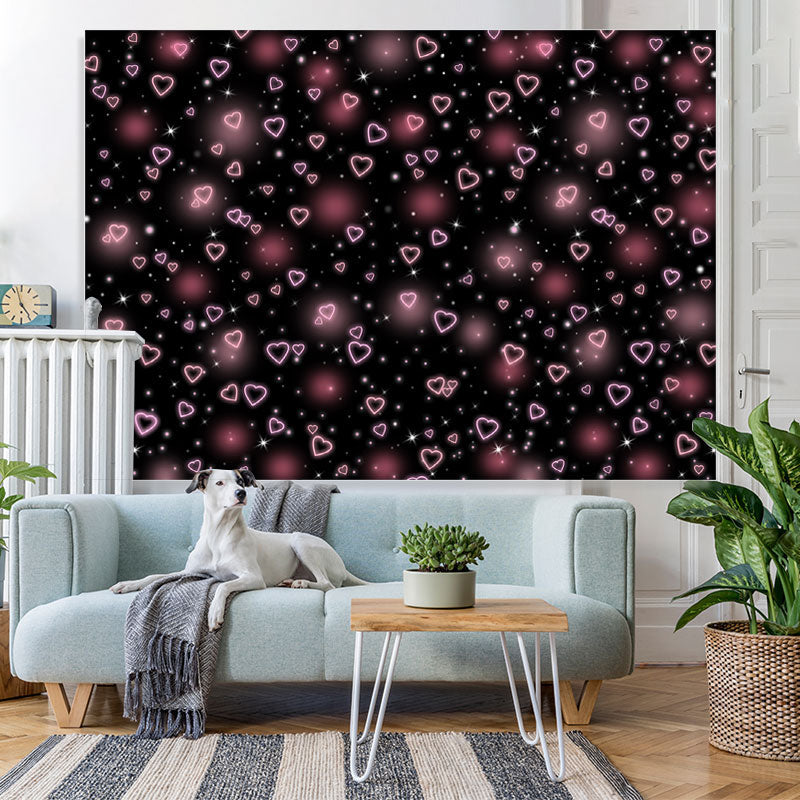 Lofaris Bokeh Pink Light Spot Heart Black Backdrop