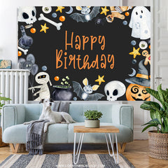 Lofaris Boo And Pumpkin Halloween Theme Black Birthday Backdrop